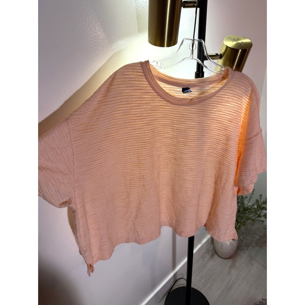 Old Navy Womens XXL‎ Peach Textured Ribbed Boxy Short Sleeve Tee Top Casual